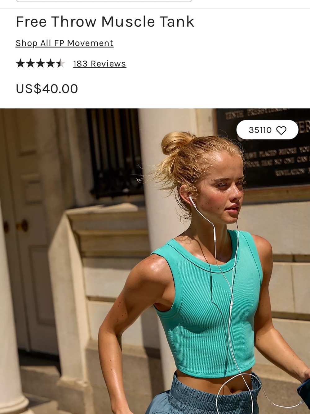 FP Movement by Free People Aqua Ribbed Muscle Tank